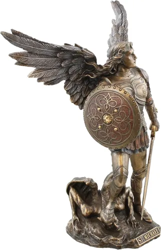 Vista 3 de Studio Collection San Miguel con espada y escudo - 9" de alto - Color bronce