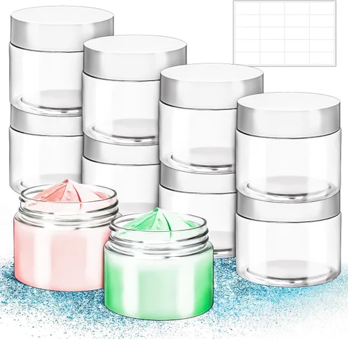 Vista 28 de Paquete de 15 tarros de plástico redondos transparentes de 1 onza con tapas, frascos pequeños para cosméticos de 1 fl oz, recipientes de maquillaje