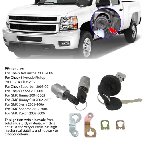 Vista 3 de 7012945 Cilindro de cerradura de encendido con cilindros de bloqueo de puerta delantera y llaves para Chevy Tahoe 2003-06