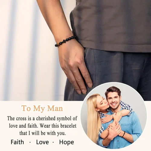 Vista 2 de ORISPRE Pulsera de cruz para hombre, regalo para hombre, para hijo, nieto, papá, marido, padrino, hombres, cumpleaños, graduación, jubilación
