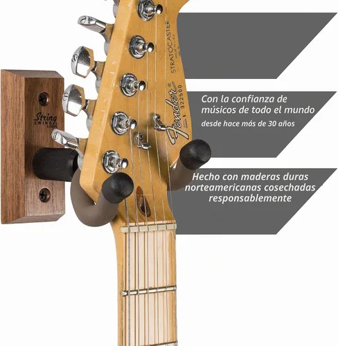 Vista 3 de String Swing CC01K-BW Soporte de pared para guitarras acústicas y eléctricas con soporte de pared de nogal negro