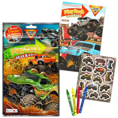 Vista 2 de Monster Jam Ultimate Coloring Book Set for Kids Activity Bundle with Monster Jam Imagine Ink, Mini Coloring Book, 100+ Stickers, Door Hanger and
