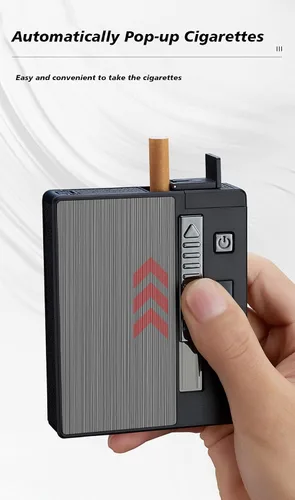 Vista 8 de Ambrogio.L 20 cigarrillos regulares caso/caja con encendedor de arco a prueba de viento con pantalla de alimentación USB recargable, sin llama, a