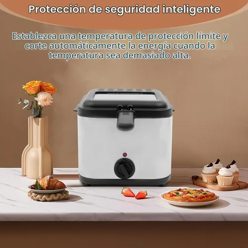 Vista 8 de Freidora eléctrica de acero inoxidable de 2.5 litros con canasta, Freidora Electrica Deaceite, tapa extraíble, temperatura ajustable con ventana