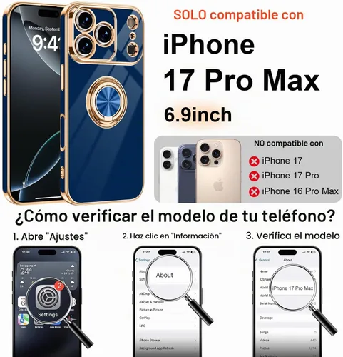 Vista 8 de Funda diseñada para iPhone 17 Pro Max con soporte de anillo, color azul