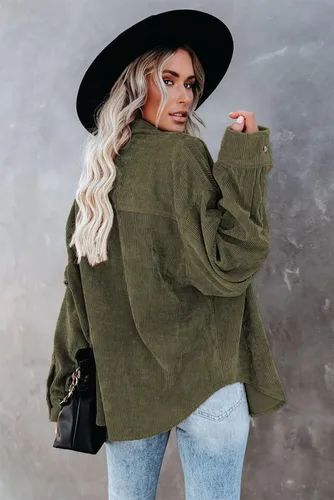 Vista 6 de Magritta Camisas de manga larga con cuello en V y botones para mujer, blusas de gran tamaño con bolsillos