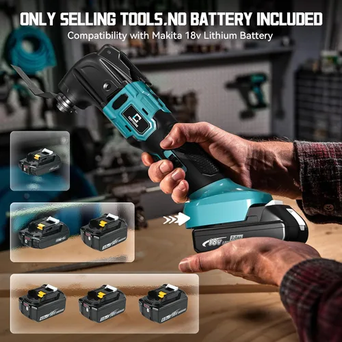 Vista 2 de Herramienta oscilante inalámbrica compatible con batería Makita, herramienta de motor sin escobillas de 21000 OPM máx con mango auxiliar Azul