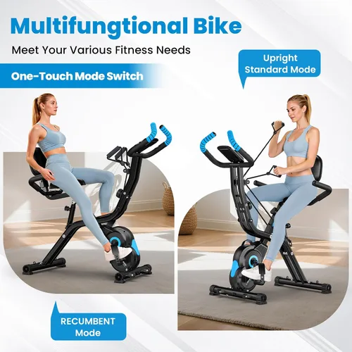 Vista 2 de Bicicleta estática plegable, bicicletas estacionarias multifuncionales para interiores para el hogar con resistencia magnética de 8 niveles