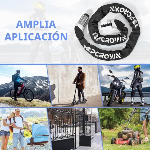 Vista 6 de Topcrown Cerradura de cadena para bicicleta, diales digitales de metal mejorados, 3.2 pies de largo, alta seguridad, resistente, antirrobo