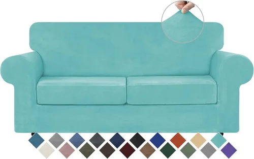 Vista 54 de WEERRW 4 Piezas Fundas de Terciopelo de Alta Elasticidad para Sofá de 3 Cojines Fundas de Sofá, Protector de Muebles Lavable con Parte Inferior