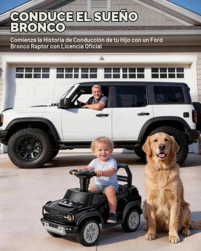 Vista 3 de First Ride On Auto de empuje para niños pequeños, con licencia Ford Bronco Raptor Push Around Buggy para niños pequeños de 1 a 3 años con cuerno