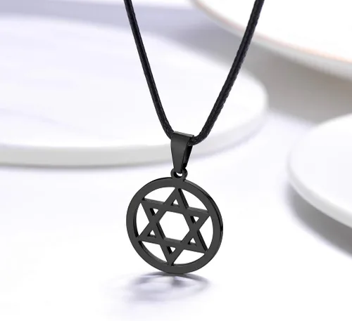 Vista 6 de Stainless Steel Pendant Necklace for Men Women, Cool Punk Shark Teeth Necklace, Cross Necklace, Star Of David Necklace, Black Leather Cord, Come