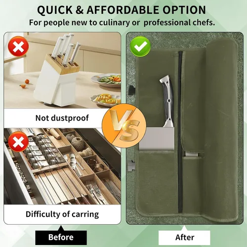 Vista 4 de lelezone Bolsa enrollable para cuchillos de chef, resistente al agua, funda de lona encerada para cuchillos, bolsas enrollables para chefs