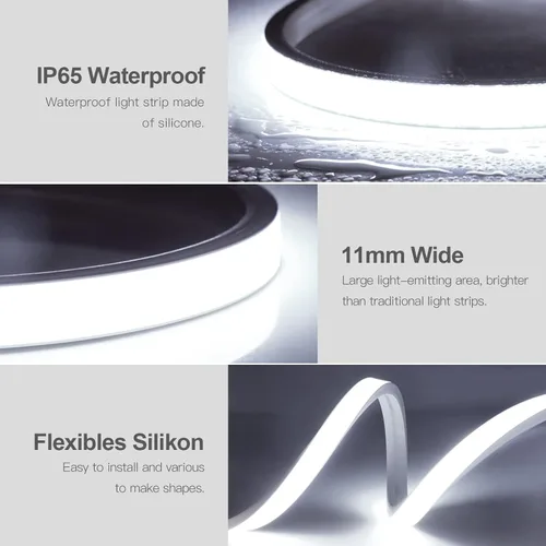 Vista 4 de Tira de luces LED de neón 5V USB, luces de cuerda regulables blancas, tira de luz LED COB de neón de 6.56 pies, señal de neón impermeable flexible