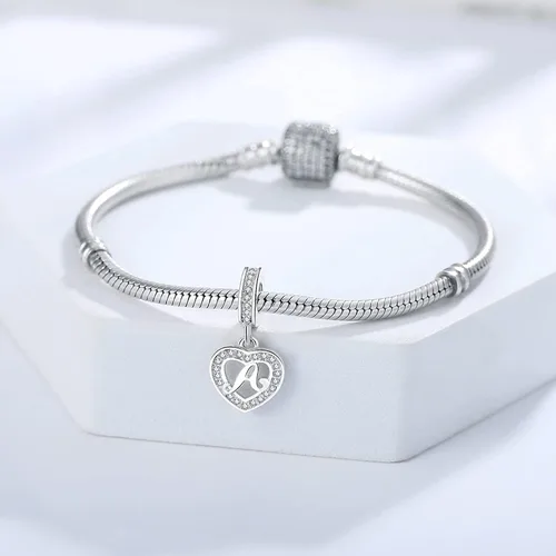 Vista 4 de Dijes de plata de ley 925 con letras del alfabeto A Z para pulseras europeas Pandora para esposa hija mamá regalo de cumpleaños color M