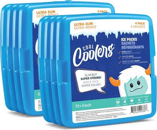 Vista 12 de Cool Coolers by Fit + Fresh, 4 Pack Slim Ice Packs, Space Saving Reusable Ice Packs for Lunch Boxes or Coolers