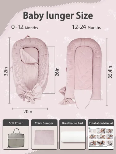 Vista 5 de EAQ Tumbona para bebé, tumbona infantil para recién nacido, funda portátil para nido de bebé, transpirable y suave, artículos esenciales para recién