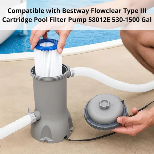 Vista 4 de Nispira Filtro de piscina de repuesto para bomba de filtro de piscina Bestway Flowclear tipo III 58012E 1000-1500 galones Paquete de 2