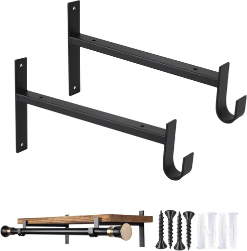 Vista 10 de OVOV Soportes de Barra de Armario Resistentes de 8 Pulgadas Soportes de Estante de Armario con Portabarra Negro Soportes de Barra de Armario
