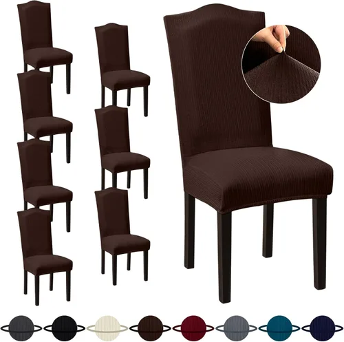 Vista 33 de Sufdari Juego de 4 fundas para sillas de comedor, color beige, antideslizantes, de elastano, elásticas, para comedor, hotel (Grande)