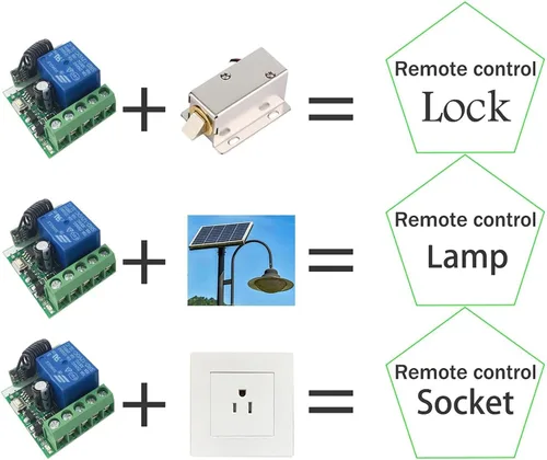 Vista 5 de QIACHIP Interruptor de control remoto inalámbrico universal de 433 MHz, CC 12 V, 1 canal, módulo receptor de relé, transmisor RF, palanca momentánea