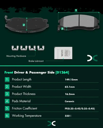 Vista 3 de SCITOO Juego de pastillas de freno de cerámica D1264 para Chevrolet Captiva Sport 2012-2015, Chevrolet Equinox 2007-2009, Pontiac Torrent 2007-2009