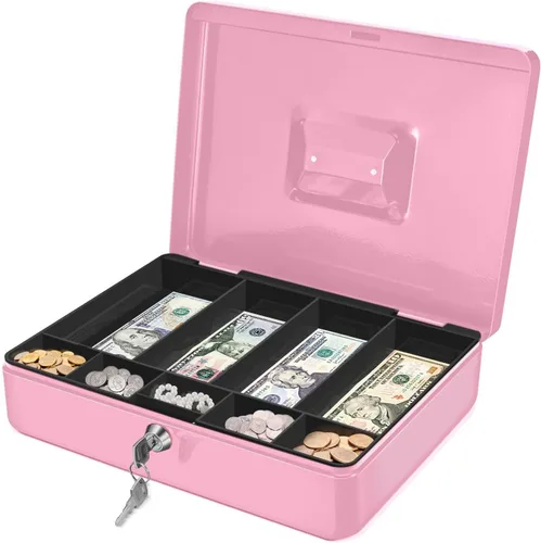 Vista 10 de Caja de Dinero Flexzion con Bandeja de Dinero y Cerradura - Caja de Dinero de Metal para Pequeñas Empresas, Caja de Dinero Negra de 9 Compartimentos