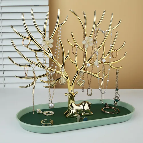 Vista 2 de MORE&LESS Antlers - Soporte de exhibición de joyas, estante de torre de árbol, organizador colgante para anillos, aretes, collares, pulseras
