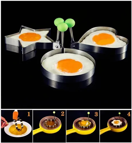 Vista 2 de Juego de 10 anillos de molde de huevo frito, anillo de acero inoxidable antiadherente para moldear huevos