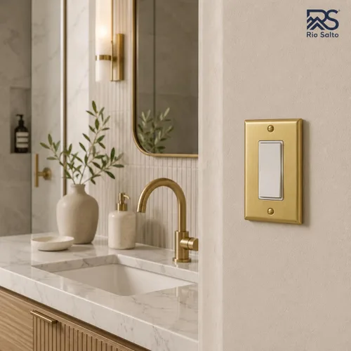 Vista 5 de Rio Salto BRASS Signature Collection MIDSIZE - Placa de pared de metal dorado para interruptor de luz o cubierta de tomacorriente, placa de pared
