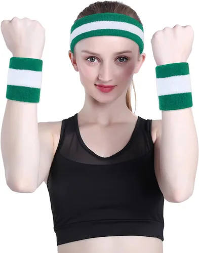 Vista 86 de ONUPGO - Conjunto de diadema y muñequeras deportivas para el sudor, hechas de algodón con bucles, muñequeras, contra humedad
