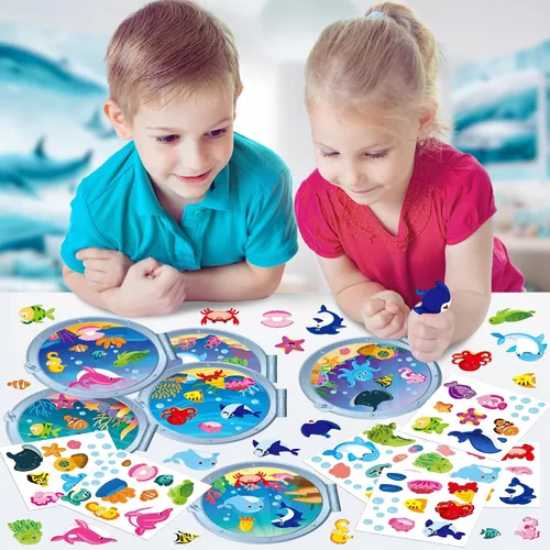 Vista 5 de WATINC - Calcomanía de escena de animales marinos para manualidades, haz tu propio mundo de animales del océano bajo el mar, calcomanías