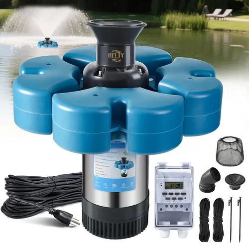Vista 10 de RELIY Aireador de fuente de estanque, bomba de fuente de 1HP 110V 15000 GPH, fuente flotante de lago totalmente automática, cable de alimentación