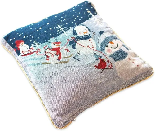 Vista 4 de BestPysanky Juego de 2 fundas de almohada con diseño de muñecos de nieve que disfrutan de invierno y desfile de Navidad