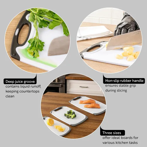 Vista 3 de Restaurantware Juego de tablas de cortar de 15.7 x 9.6 x 1.1 pulgadas, de plástico, antideslizante y reversible, tabla de preparación de alimentos