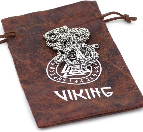 Vista 4 de GuoShuang Collar vikingo nórdico con brújula de acero inoxidable Odin Rune Mjolnir Collar Viking Jewelry Hombres con bolsa de regalo de Valknut