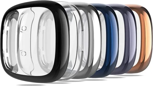 Vista 11 de Protector de pantalla compatible con Fitbit Sense 2/Versa 4 Carcasa, Carcasa de TPU suave plateada, Protector de pantalla protectivo integral
