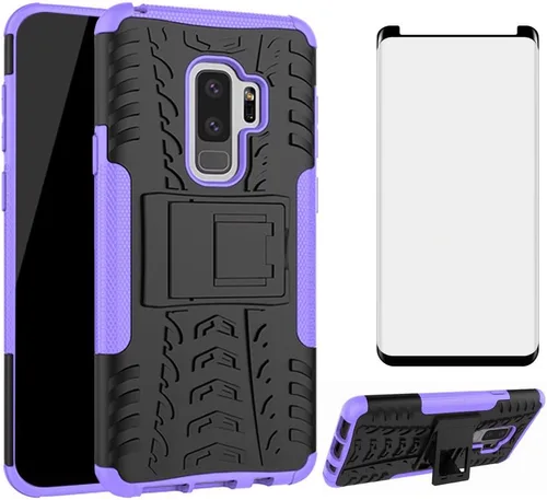 Vista 7 de Funda de teléfono para Samsung Galaxy S9 Plus con protector de pantalla de vidrio templado y soporte soporte rígido híbrido protector accesorios