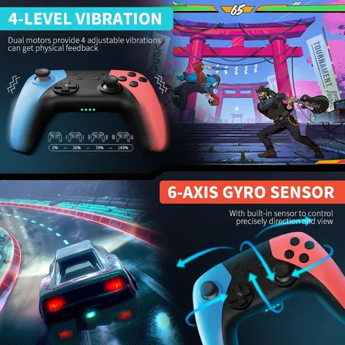 Vista 4 de AceGamer 2 Pack Wireless Controller for Nintendo Switch/Lite/OLED, Hall Effect Joystick for Switch 2 Pro Controller with Wake-Up/Turbo/Dual