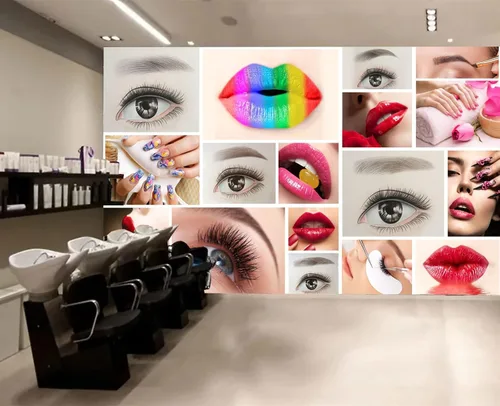 Vista 3 de Hermosos murales de pared 3D de cejas y labios, mural de belleza, papel tapiz autoadhesivo extraíble para sala de estar, dormitorio, decoración