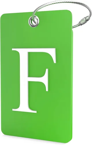 Vista 101 de Etiqueta de equipaje con inicial, totalmente flexible, con aro de acero inoxidable, letra G