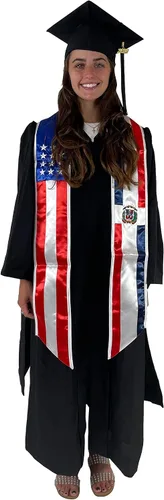 Vista 4 de Cappe Diem Estola de banda de graduación de dos banderas (Estados Unidos + Internacional)