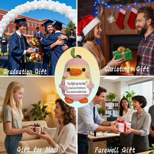 Vista 6 de Regalos de agradecimiento para mujeres, mamá, amigas, compañeras de trabajo, pato de ganchillo de apoyo emocional de felpa, ganchillo positivo hecho