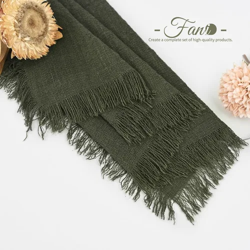 Vista 8 de Paquete de 60 servilletas de tela hechas a mano con flecos, servilletas de lino de algodón verde oliva, servilletas de cena de algodón rústico suave