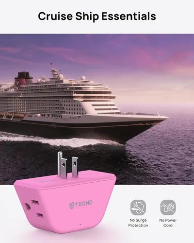 Vista 3 de TROND Extensor de salida con USB C, divisor de 3 salidas de CA con rotación de 360 + extensor de salida rosa con enchufes a tierra de 3 clavijas