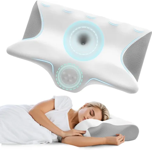 Vista 9 de Paquete de 2 almohadas de espuma viscoelástica para el cuello, almohada de apoyo para el cuello para aliviar el dolor, almohada cervical ergonómica