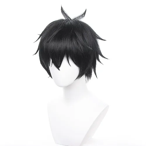 Vista 2 de XiongXiongLe Peluca negra corta y esponjosa para Halloween, disfraz de hombre, pelucas de pelo sintético para adultos, para fiesta