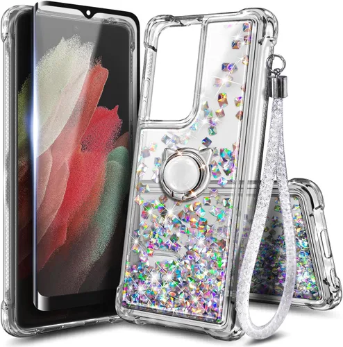 Vista 36 de NGB - Funda para teléfono Samsung Galaxy S9, color aguamarina/morado, bonita funda con purpurina líquida para mujeres y niñas, con protector