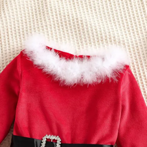 Vista 3 de Conjunto de diademas de vestido de princesa de forro polar de Navidad para niñas pequeñas, trajes de otoño para niñas pequeñas