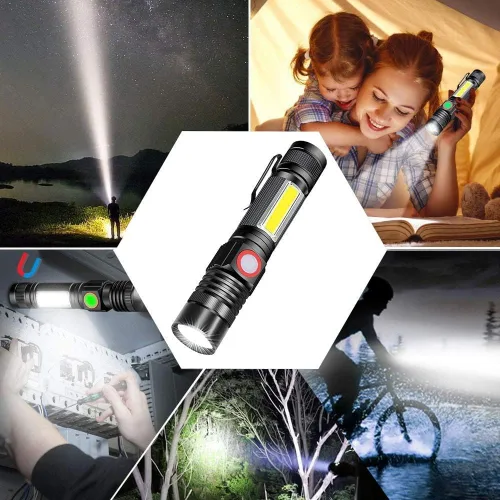 Vista 6 de Hoxida Linterna recargable LED (batería incluida), linterna LED magnética con luz lateral COB, 1200 lúmenes, LED súper brillante, impermeable